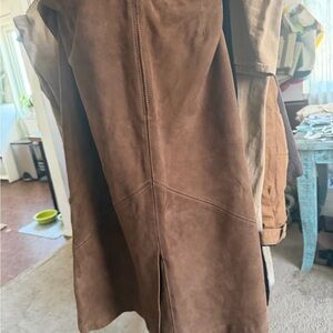 Mauritius Vintage Brown Suede Leather Skirt with Satin Lining